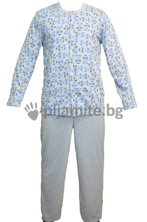 Мъжки пижами Пижами дълъг ръкав Мъжка памучна пижама - трико, цяло разкопчаване 116